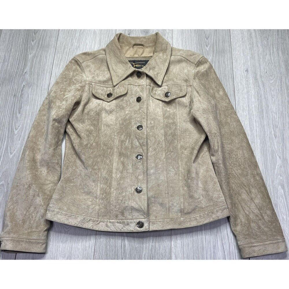 Vintage Fabio Jacket Women Small Tan Suede Leather Trucker Casual Western Cowgir